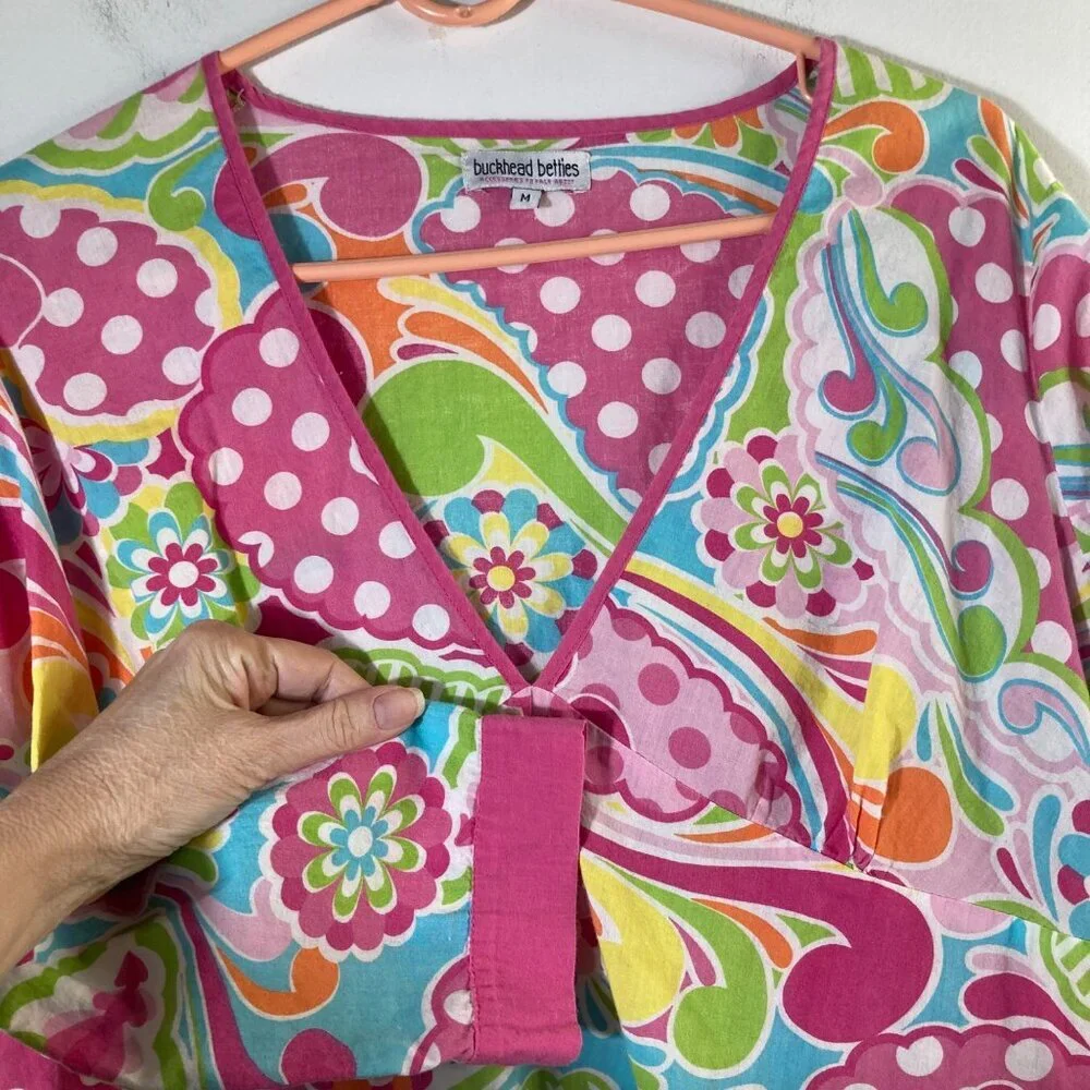 Womens Buckhead Betties V Neck Baby Doll Floral Tunic Dress 3/4‎ Sleeve M Cotton - Picture 4 of 7
